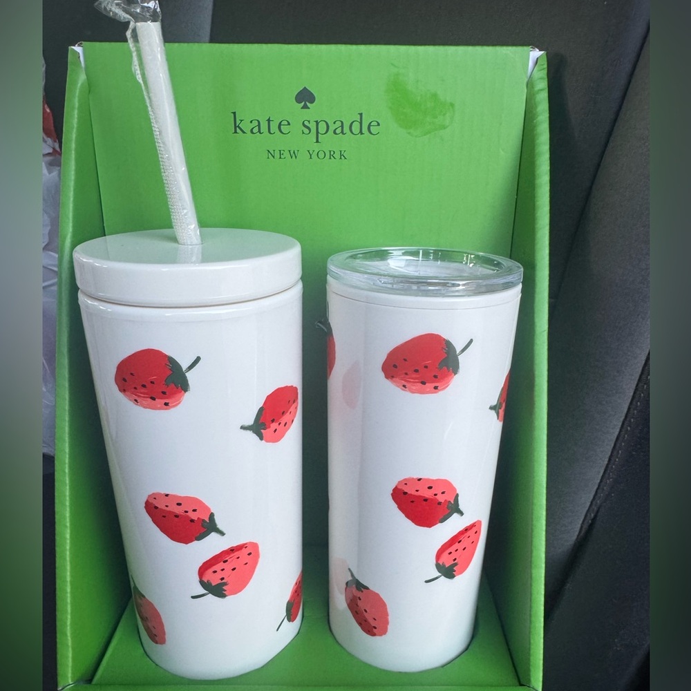 Kate Spade ♠️ BPA-Free thermal w/ lid &Tumbler with straw set🍓🍓zoom in4 details